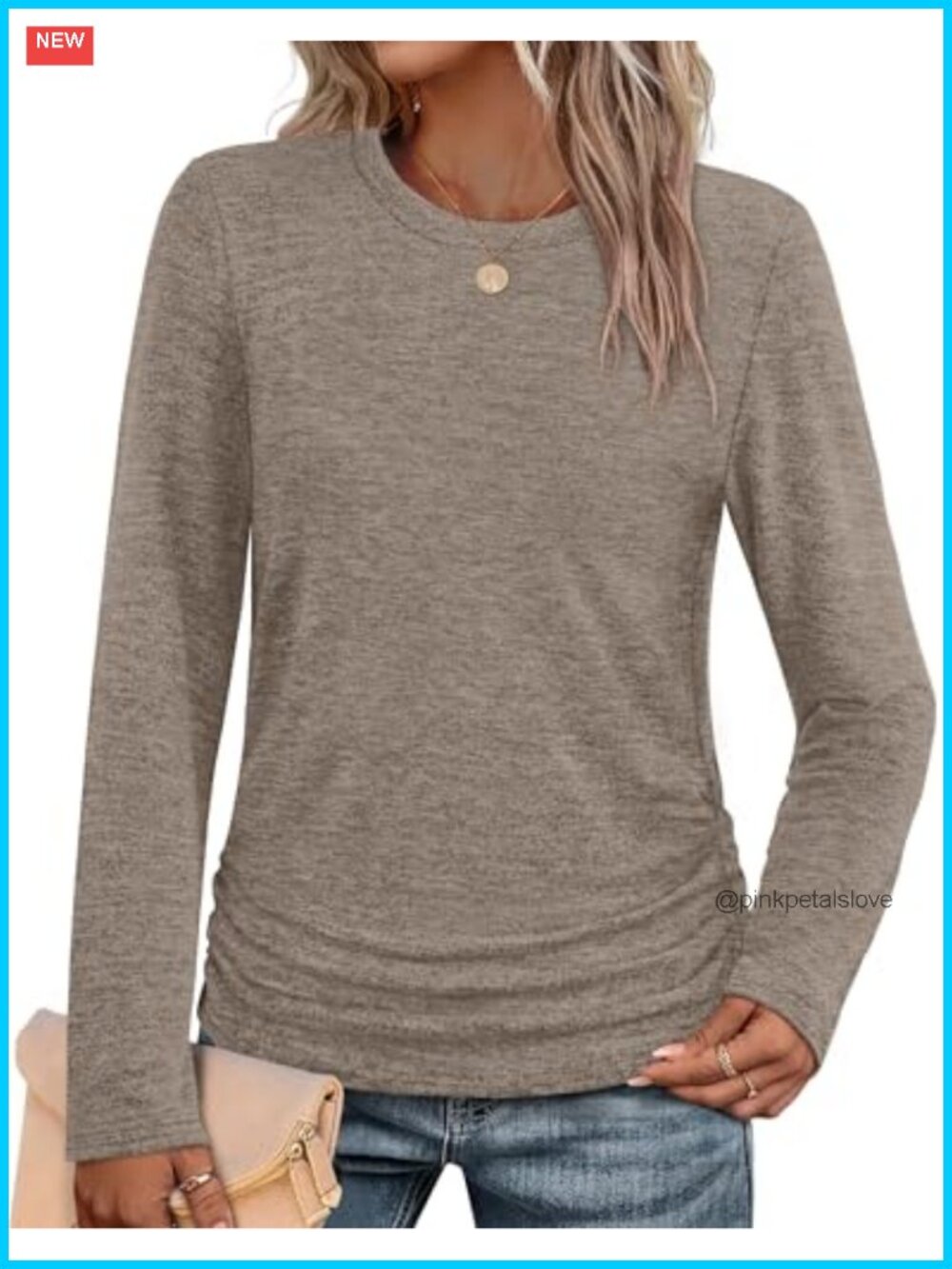 Sampeel Ruched Long Sleeve Tunic Sweater Crew Neck Pullover Top